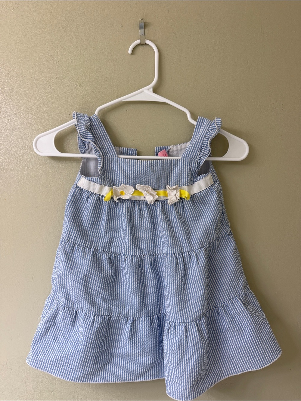 Copper Key Light Blue Striped Sundress with Yellow Bow Accents